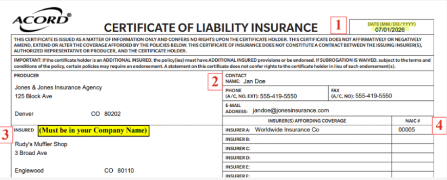 COI Sample Auto Liability